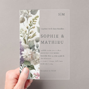 French Lilac Watercolor Floral Elegant Spring Acrylic Invitations