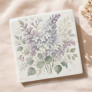 French Lilac Watercolor Floral Spring & Summer Stone Coaster