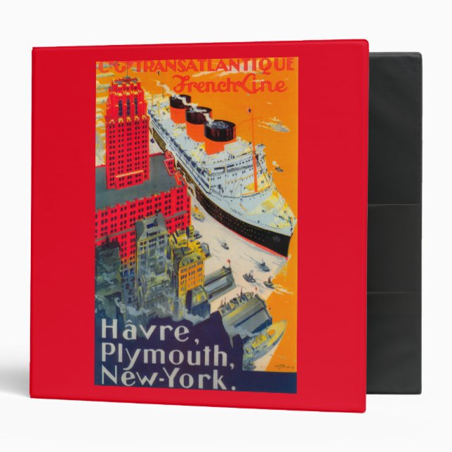 French Line Travel Poster, Havre to Plymouth, NY Binder (Front/Inside)