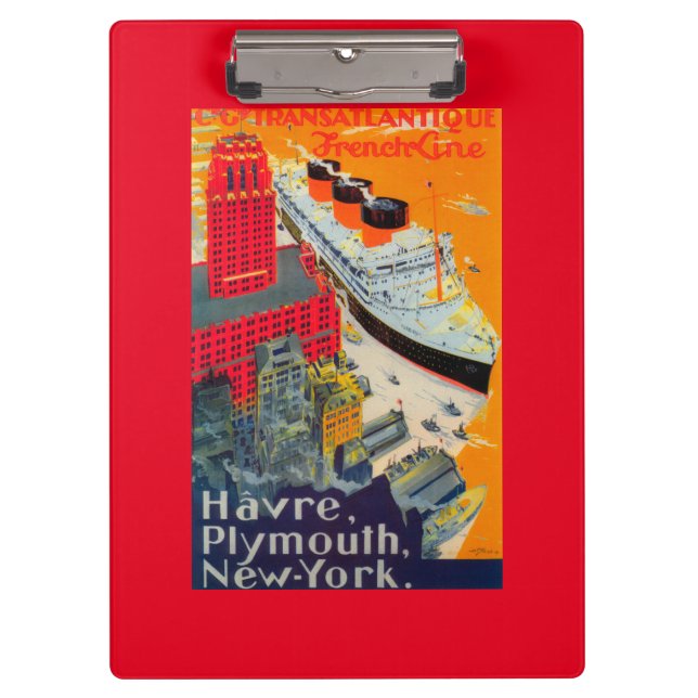 French Line Travel Poster, Havre to Plymouth, NY Clipboard (Front)