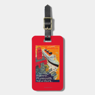 French Line Travel Poster, Havre to Plymouth, NY Luggage Tag