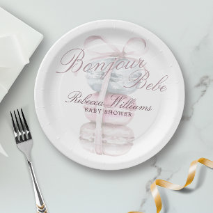 French Macaron Bonjour Bebe Baby shower Paper Plate