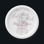 French Macaron Bonjour Bebe Baby shower Paper Plate<br><div class="desc">Bonjour Bébé! This charming watercolor baby shower paper plates features a soft pastel blue and pink macarons tied with a sweet bow, and elegant fonts, this design sets the tone for a stylish French-inspired party. The text “Bonjour Bébé” adds a whimsical French touch, making it perfect for welcoming a little...</div>