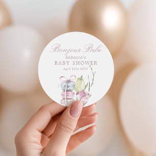 French Macaron Bonjour Bebe Paris Baby shower Classic Round Sticker