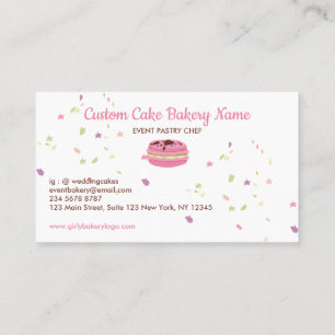 French Macaron Stars Elegant Bakery Chef Business Card