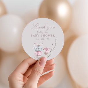 French Macaron Thank you Baby shower Classic Round Sticker