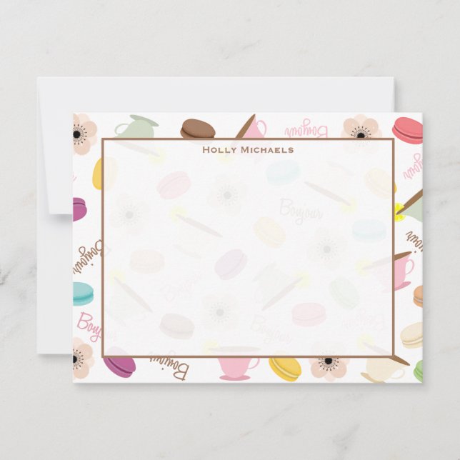 French Macarons Anemome & Teacups Flat Notecards (Front)
