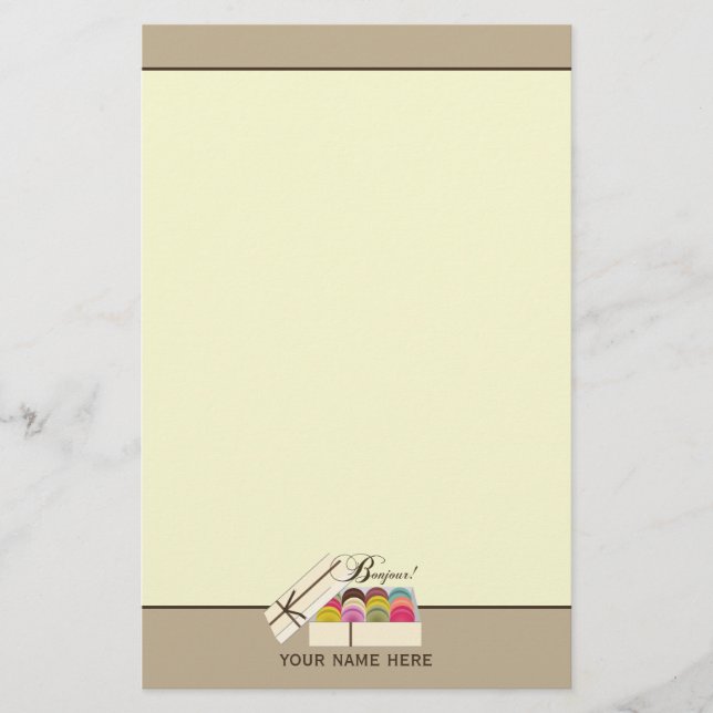 French Macarons Bonjour! Personalized Stationery (Front)