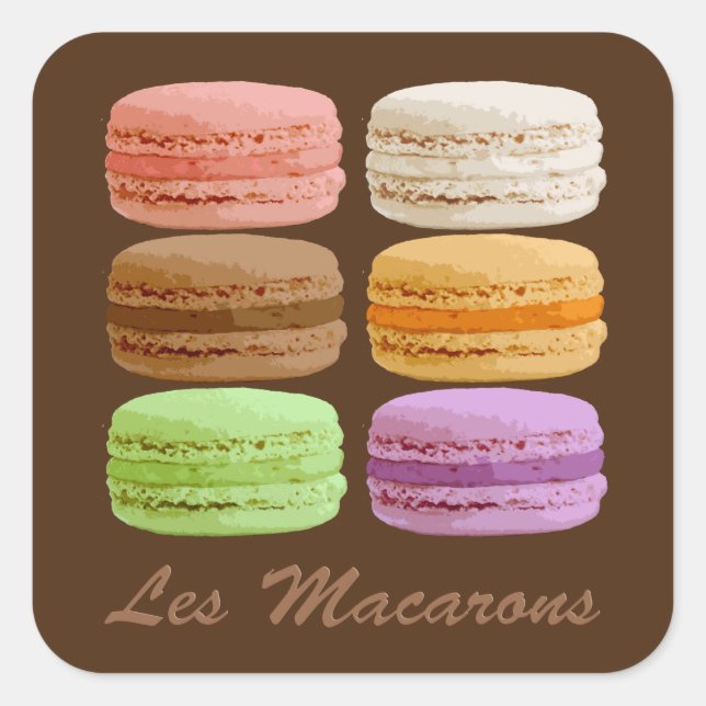 French Macarons, Multi-Coloured Pastels Square Sticker (Front)