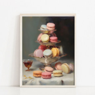 French Macarons Still Life Painting, Dessert Vinta Poster