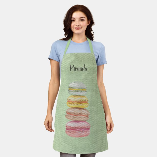 French Macarons Watercolor Hand-painted Apron (Worn)