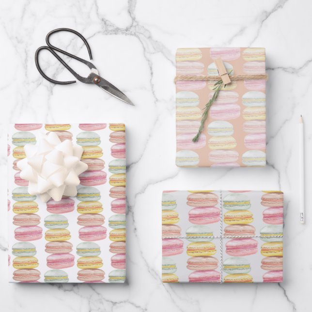 French Macarons Watercolor Hand-painted Wrapping Paper Sheet (Front)