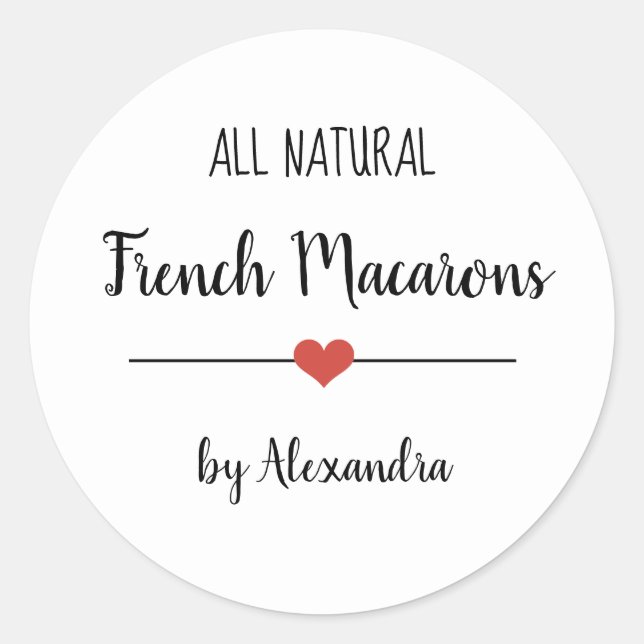 French Macarons white script  Classic Round Sticker (Front)