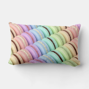 French macarons with different colours and flavour lumbar pillow