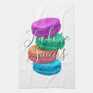 French macaroon cookies kitchen towel design