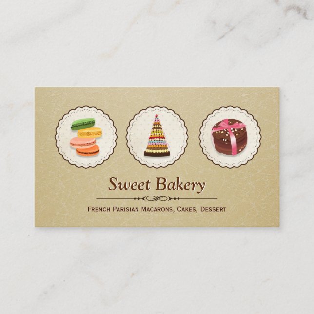 French Macaroons - Custom Dessert Bakery Store Business Card (Front)