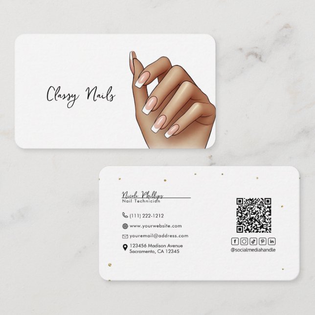 French Manicure Nails Hand Nail Tech Business Card (Front/Back)