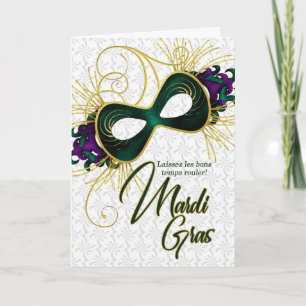 French Mardi Gras Violet, Gold and Green Mask Card
