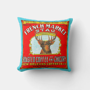 French Market Stag Roasted Coffee and Chicory Throw Pillow