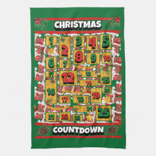French Mastiff Countdown Christmas Advent Calendar Kitchen Towel