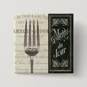 French Menu and Fork 2 Inch Square Button