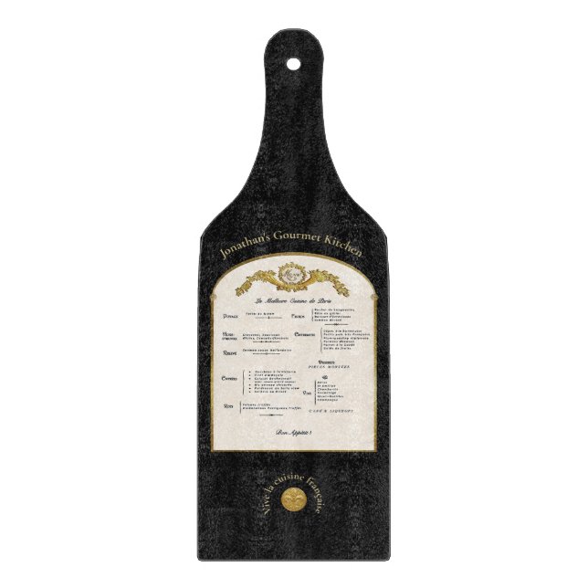 French Menu Black Glass Cutting Board (Front)