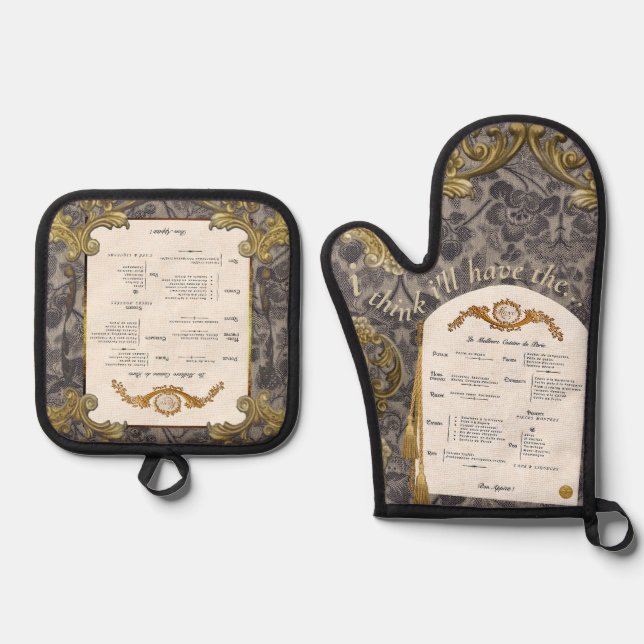 French Menu Oven Mitt and Pot Holder Set (Front)