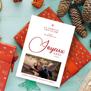 French Modern Joyeux Noël Snowflake Photo Holiday  Card