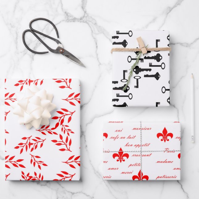 French Motif Assorted Wrapping Paper Sheet (Front)