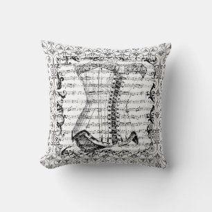 French Music Corset Black and White Throw Pillow