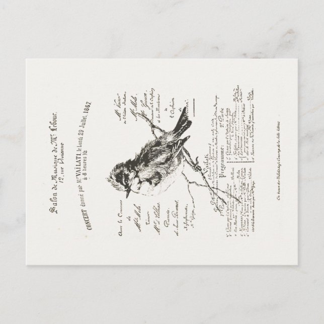 French Music Salon Bird Script Postcard (Front)