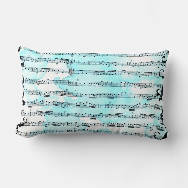 French Music Sheet Blue Lumbar Pillow (Front)