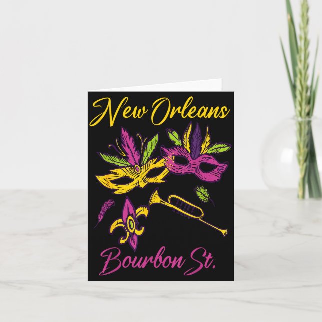 French New Orleans Mardi Gras Souvenir Bourbon Str Card (Front)