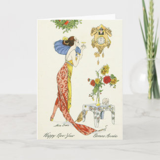 French New Year Red Holiday Card