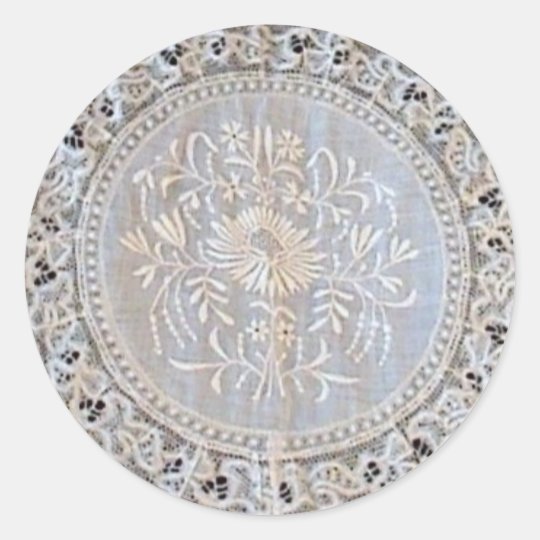 French Normandy Lace Whitework Round Classic Round Sticker