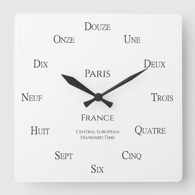 French Numbers Personalized City Country Time Zone Square Wall Clock (Front)