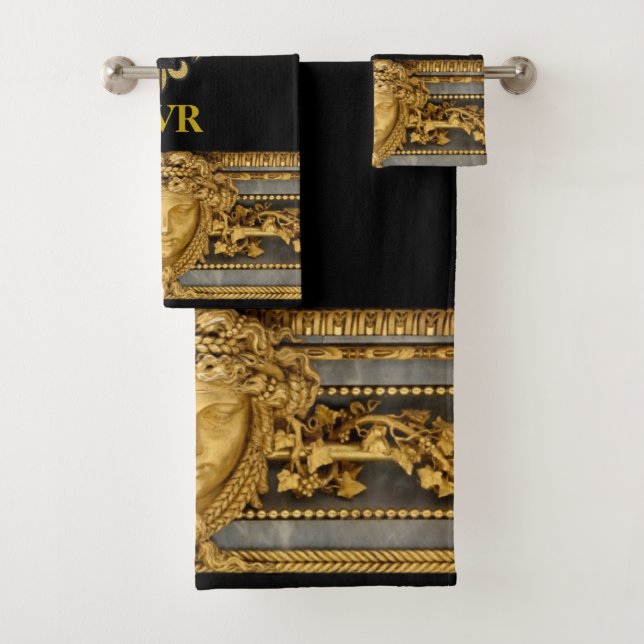 French Ormolu Initialled Gift /Guest Bath Towel Set (Insitu)