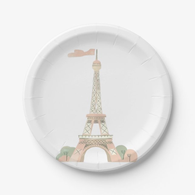 French Paris Bonjour Paper Plate (Front)