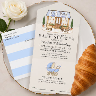 French Paris Cafe Bébé Boy Baby Shower All In One Invitation