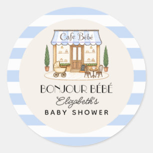 French Paris Cafe Bébé Boy Baby Shower Classic Round Sticker