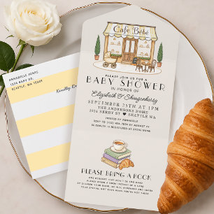 French Paris Cafe Bébé Gender Neutral Baby Shower All In One Invitation
