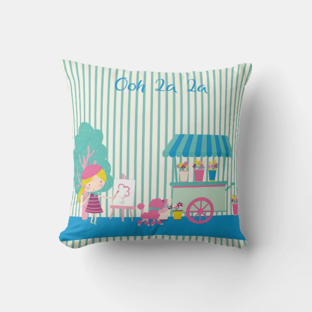 French Paris Design with Flower Cart & Painter Throw Pillow (Front)