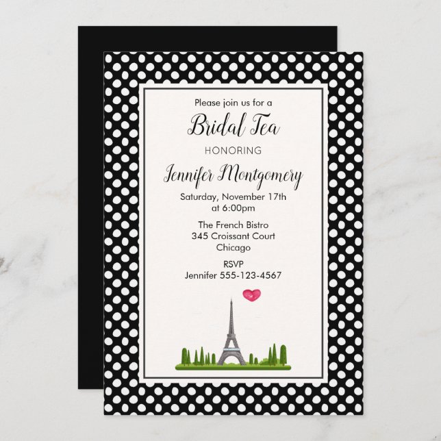 French Paris Eiffel Tower Bridal Tea Invitation (Front/Back)