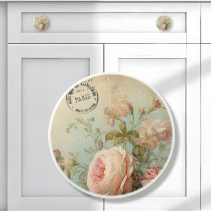 French Paris Flower Market Vintage Pink Floral Ceramic Knob