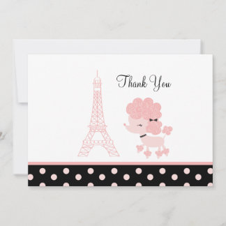 French Paris Pink Poodle Flat Card Thank you note