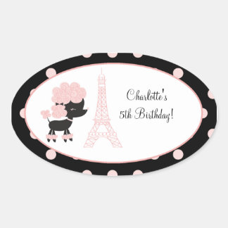 French Paris Poodle Oval Favour Sticker