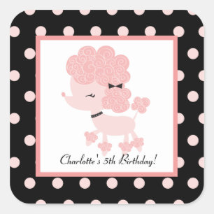 French Paris Poodle Square Favour Stickers