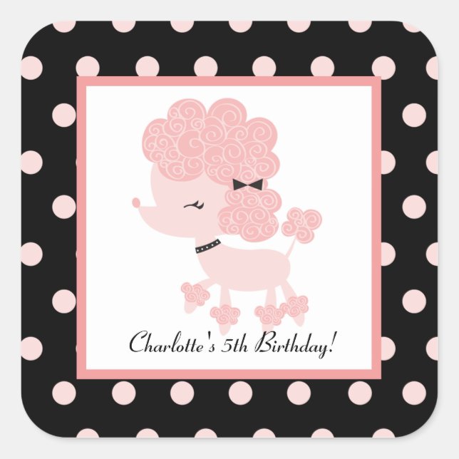 French Paris Poodle Square Favour Stickers (Front)