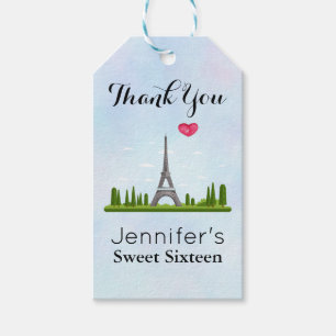French Paris with Eiffel Tower Sweet Sixteen Gift Tags