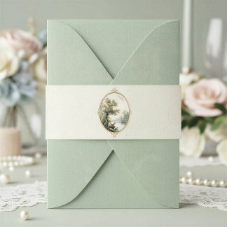 French Pastoral Ivory Wedding Invitation Belly Band